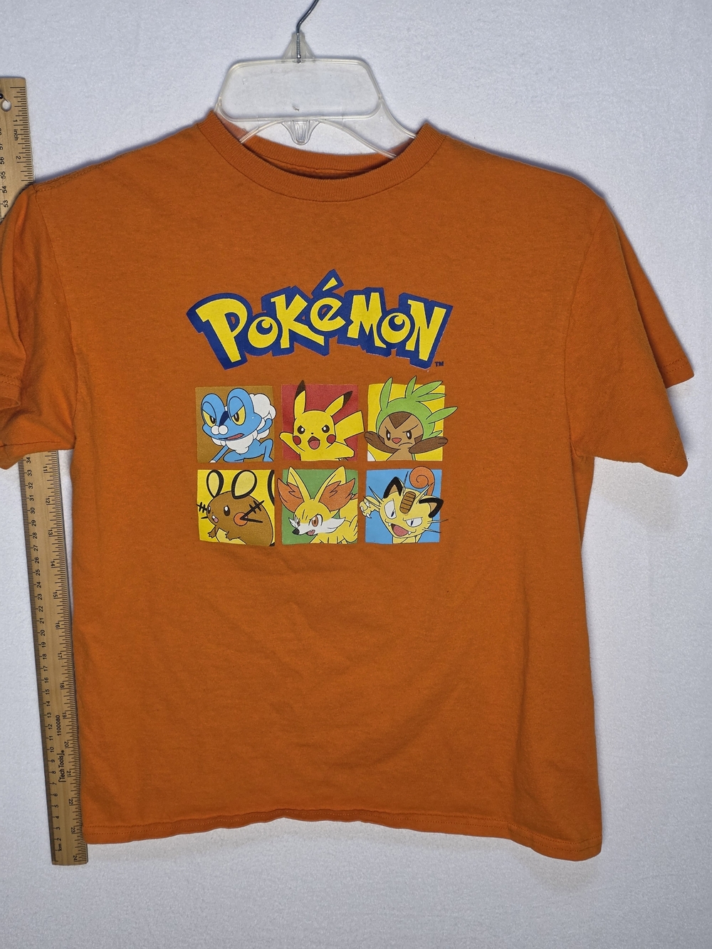 Pokémon Youth XL Graphic T-Shirt Pikachu Froakie Chespin Fennekin Meowth Orange